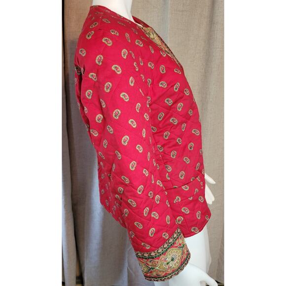 VTG Vera Bradley Cropped Quilted Button Jacket Blazer Large Red Paisley Fall 91 - Picture 4 of 9